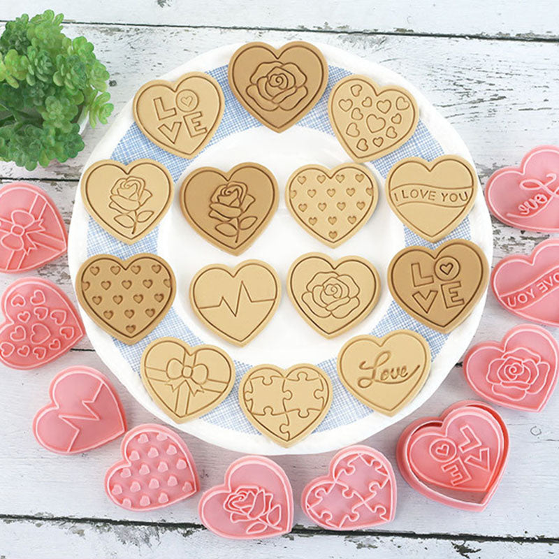 Set 8 Pcs Cookies Cutter Stamp Cetakan Kue Kering Press Tema Valentine