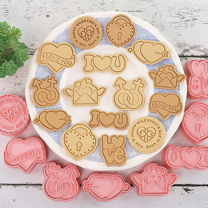 Set 8 Pcs Cookies Cutter Stamp Cetakan Kue Kering Press Tema Valentine