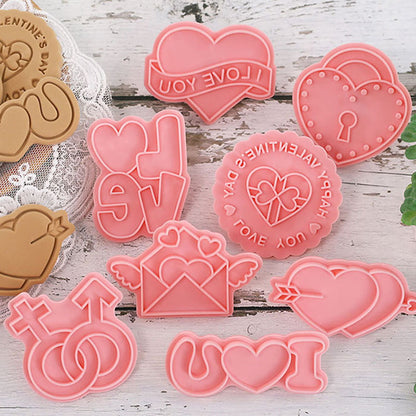 Set 8 Pcs Cookies Cutter Stamp Cetakan Kue Kering Press Tema Valentine