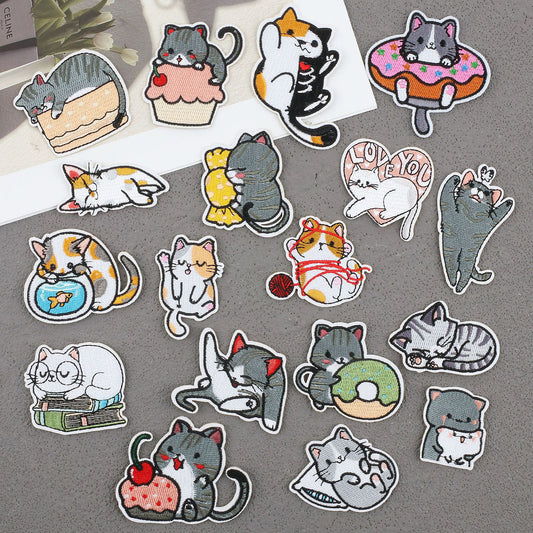 Bordir Patch Karakter Kartun Hewan Kucing Cat Animal Series Iron On Iron Patch Setrika Baju A