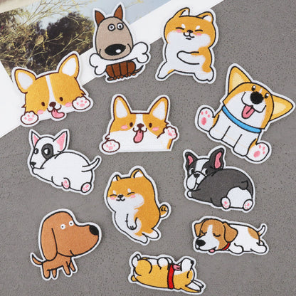 Bordir Patch Karakter Kartun Hewan Anjing Dog Corgi Shiba Bulldog Series Iron On Iron Patch Setrika Baju