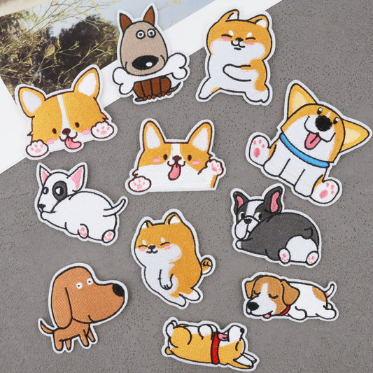 Bordir Patch Karakter Kartun Hewan Anjing Dog Corgi Shiba Bulldog Series Iron On Iron Patch Setrika Baju