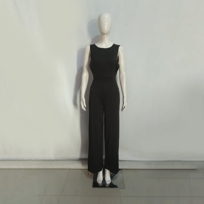 Black Jumpsuit Sexy Backless Wide Leg Sleeveless Elegant Woman Fashion