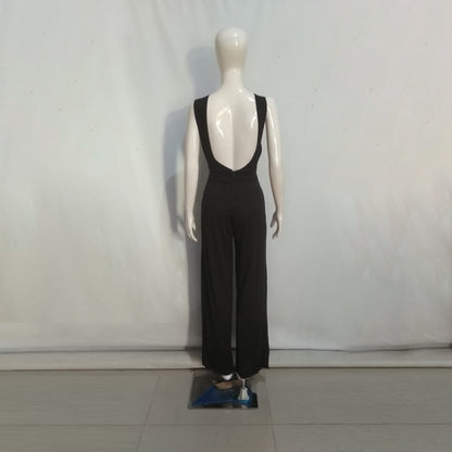 Black Jumpsuit Sexy Backless Wide Leg Sleeveless Elegant Woman Fashion
