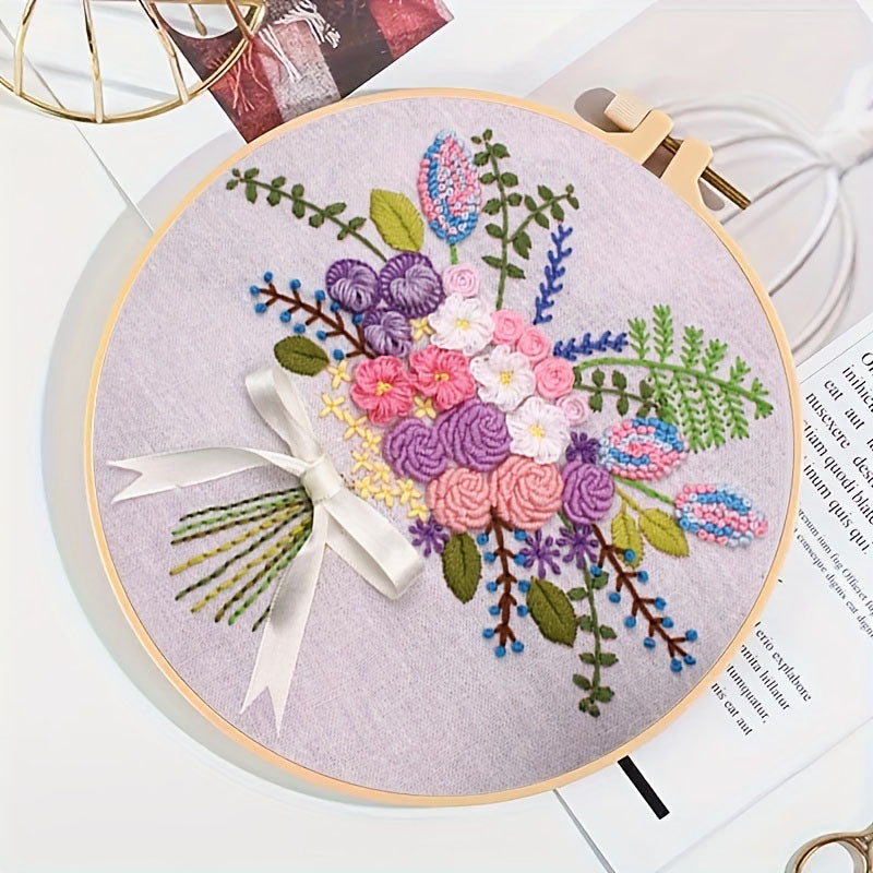 DIY Paket Sulam Tangan Set Menyulam Hand Embroidery Needle Kit Jahit Bordir Flower Bunga 2