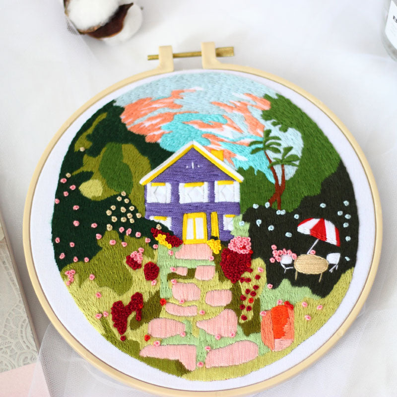 DIY Paket Sulam Tangan Set Menyulam Hand Embroidery Needle Kit Jahit Bordir Scenery