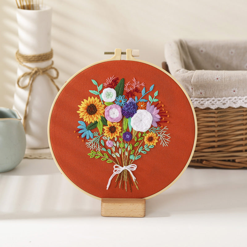 DIY Paket Sulam Tangan Set Menyulam Hand Embroidery Needle Kit Jahit Bordir Flower Bunga