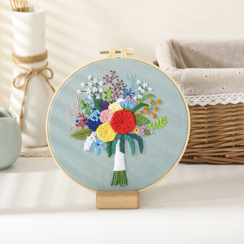 DIY Paket Sulam Tangan Set Menyulam Hand Embroidery Needle Kit Jahit Bordir Flower Bunga
