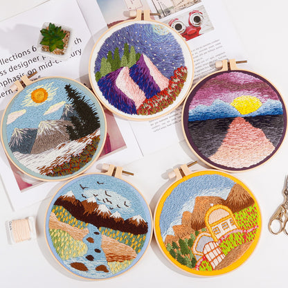 DIY Paket Sulam Tangan Set Menyulam Hand Embroidery Needle Kit Jahit Bordir Scenery