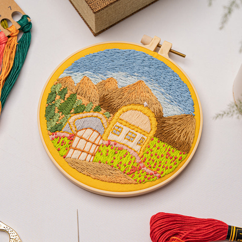 DIY Paket Sulam Tangan Set Menyulam Hand Embroidery Needle Kit Jahit Bordir Scenery