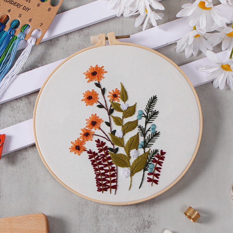 DIY Paket Sulam Tangan Set Menyulam Hand Embroidery Needle Kit Jahit Bordir Flower Bunga