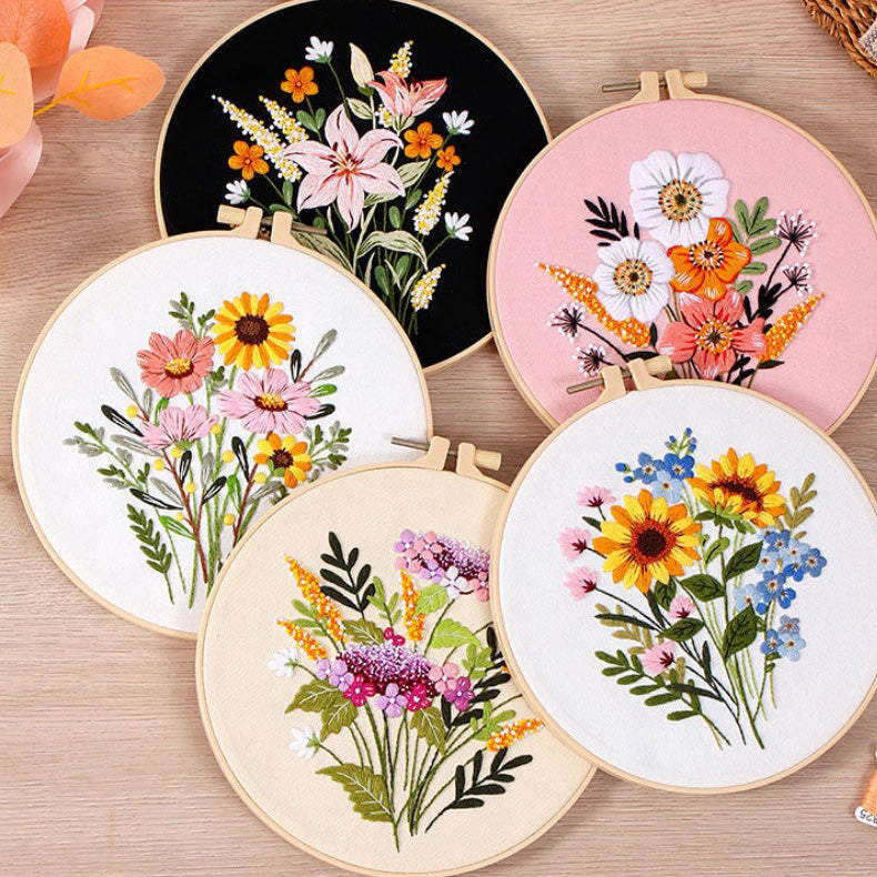 DIY Paket Sulam Tangan Set Menyulam Hand Embroidery Needle Kit Jahit Bordir Flower Bunga