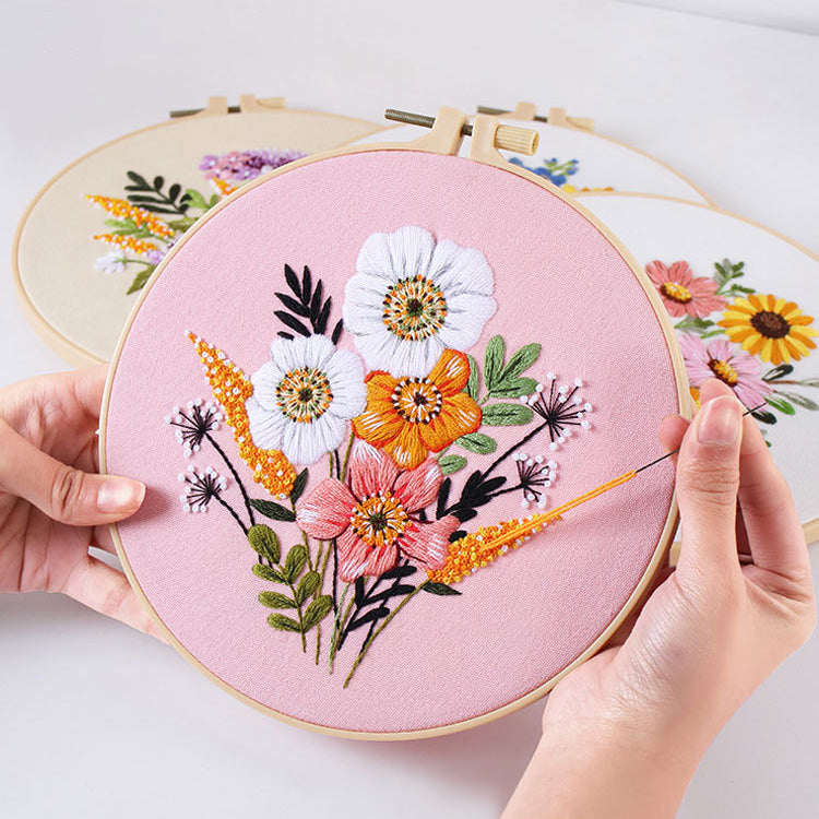 DIY Paket Sulam Tangan Set Menyulam Hand Embroidery Needle Kit Jahit Bordir Flower Bunga