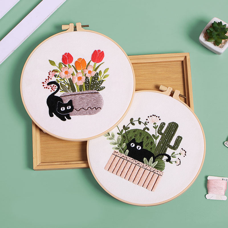 DIY Paket Sulam Tangan Set Menyulam Hand Embroidery Needle Kit Jahit Bordir Black Cat Kucing Lucu