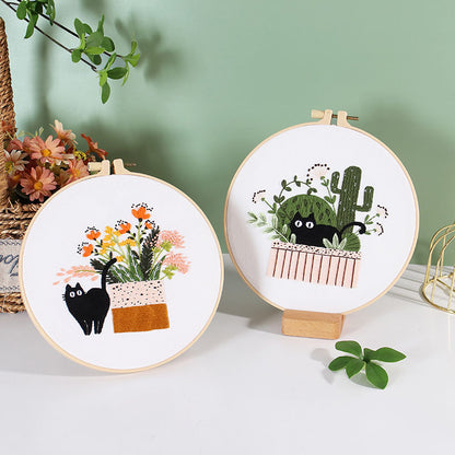 DIY Paket Sulam Tangan Set Menyulam Hand Embroidery Needle Kit Jahit Bordir Black Cat Kucing Lucu