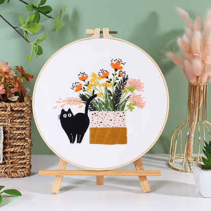 DIY Paket Sulam Tangan Set Menyulam Hand Embroidery Needle Kit Jahit Bordir Black Cat Kucing Lucu