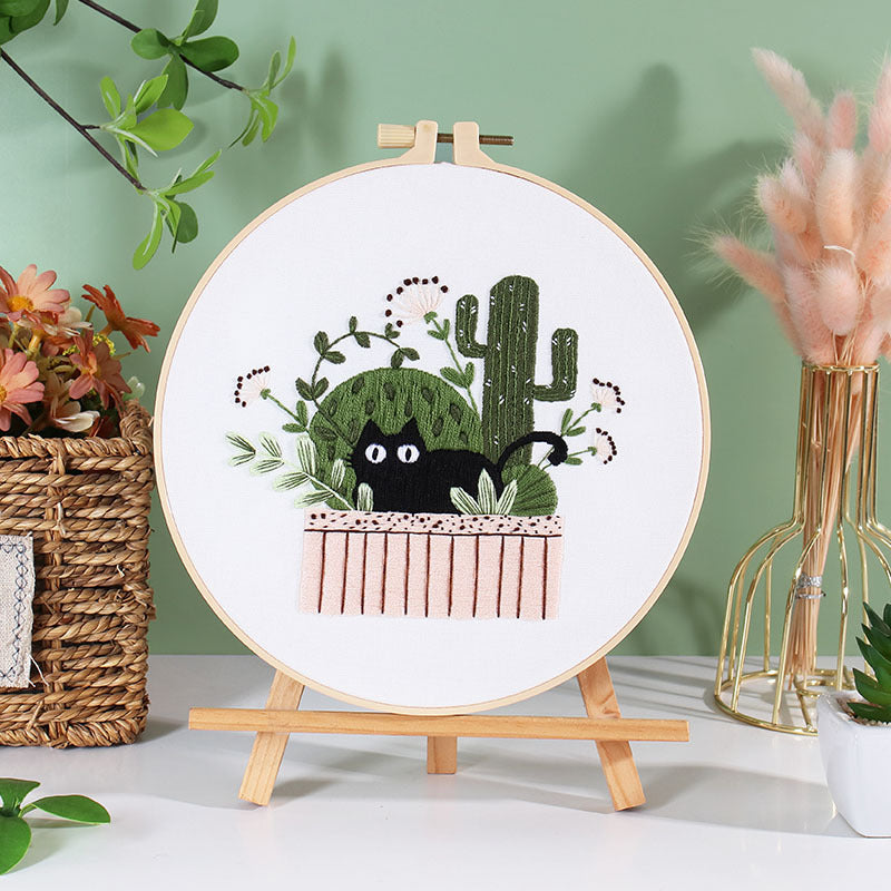 DIY Paket Sulam Tangan Set Menyulam Hand Embroidery Needle Kit Jahit Bordir Black Cat Kucing Lucu