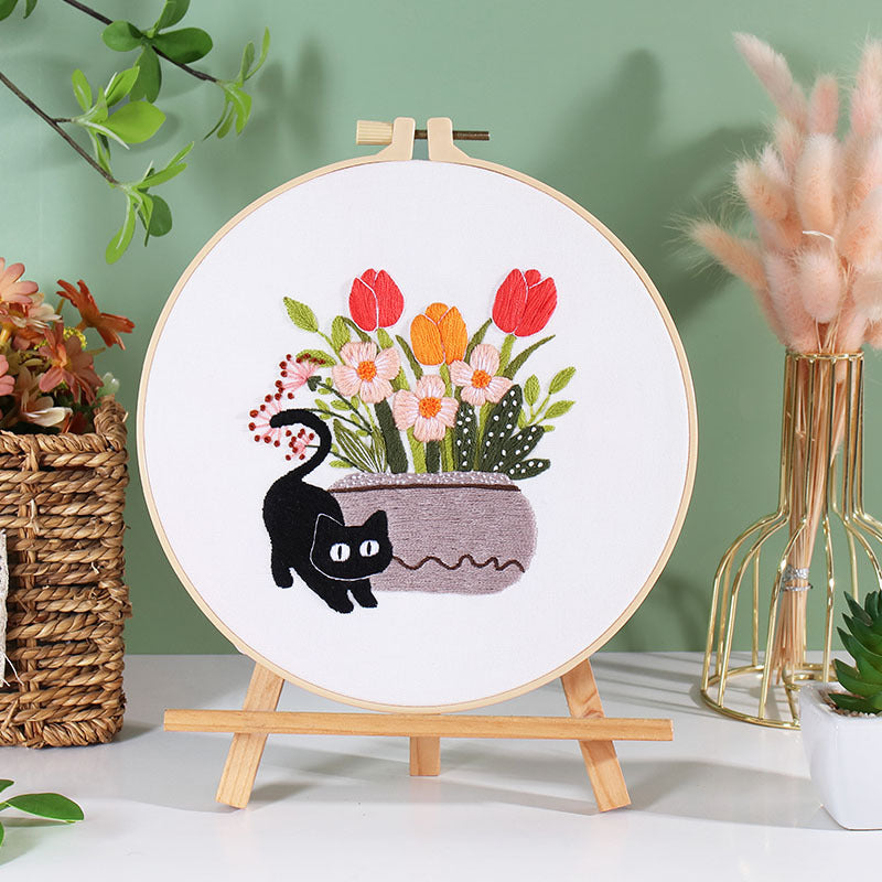 DIY Paket Sulam Tangan Set Menyulam Hand Embroidery Needle Kit Jahit Bordir Black Cat Kucing Lucu