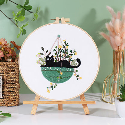 DIY Paket Sulam Tangan Set Menyulam Hand Embroidery Needle Kit Jahit Bordir Black Cat Kucing Lucu