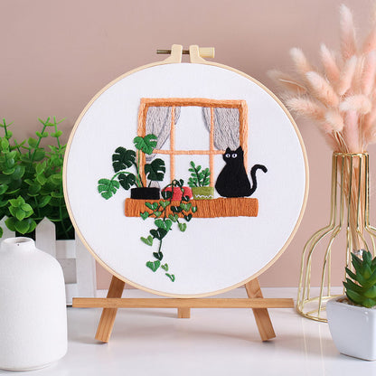 DIY Paket Sulam Tangan Set Menyulam Hand Embroidery Needle Kit Jahit Bordir Black Cat Kucing Lucu