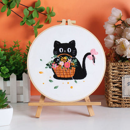 DIY Paket Sulam Tangan Set Menyulam Hand Embroidery Needle Kit Jahit Bordir Black Cat Kucing Lucu