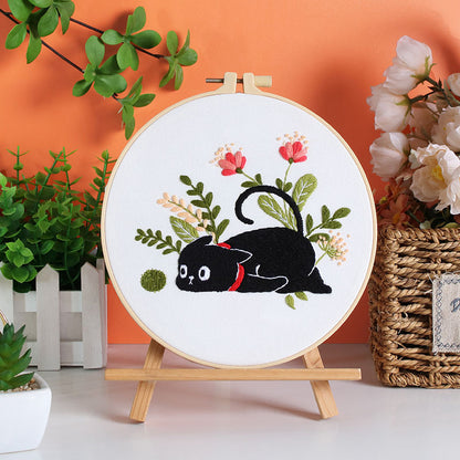 DIY Paket Sulam Tangan Set Menyulam Hand Embroidery Needle Kit Jahit Bordir Black Cat Kucing Lucu