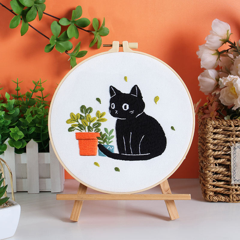 DIY Paket Sulam Tangan Set Menyulam Hand Embroidery Needle Kit Jahit Bordir Black Cat Kucing Lucu
