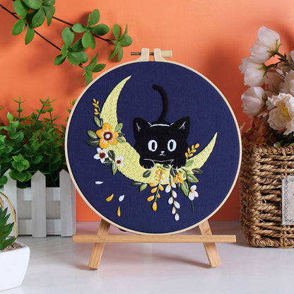 DIY Paket Sulam Tangan Set Menyulam Hand Embroidery Needle Kit Jahit Bordir Black Cat Kucing Lucu