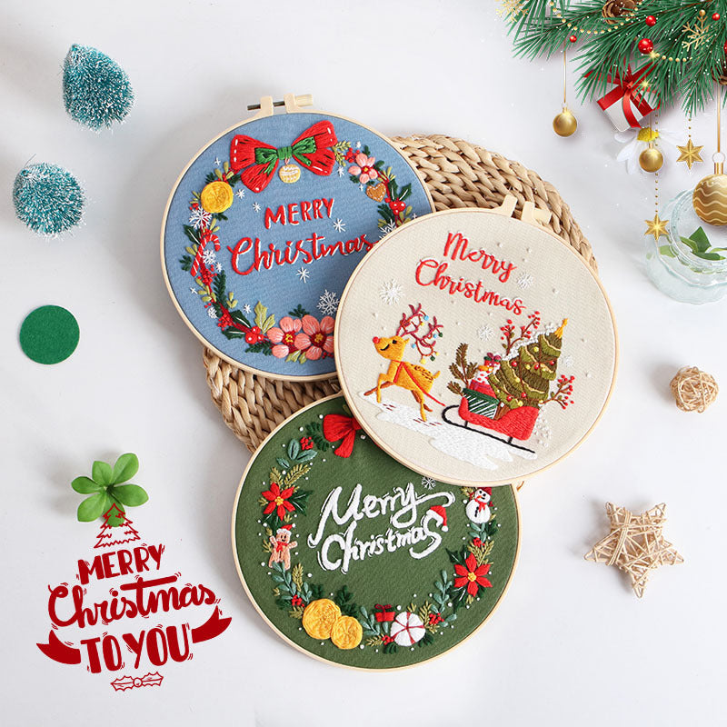 DIY Paket Sulam Tangan Set Menyulam Hand Embroidery Needle Kit Jahit Bordir Natal Christmas