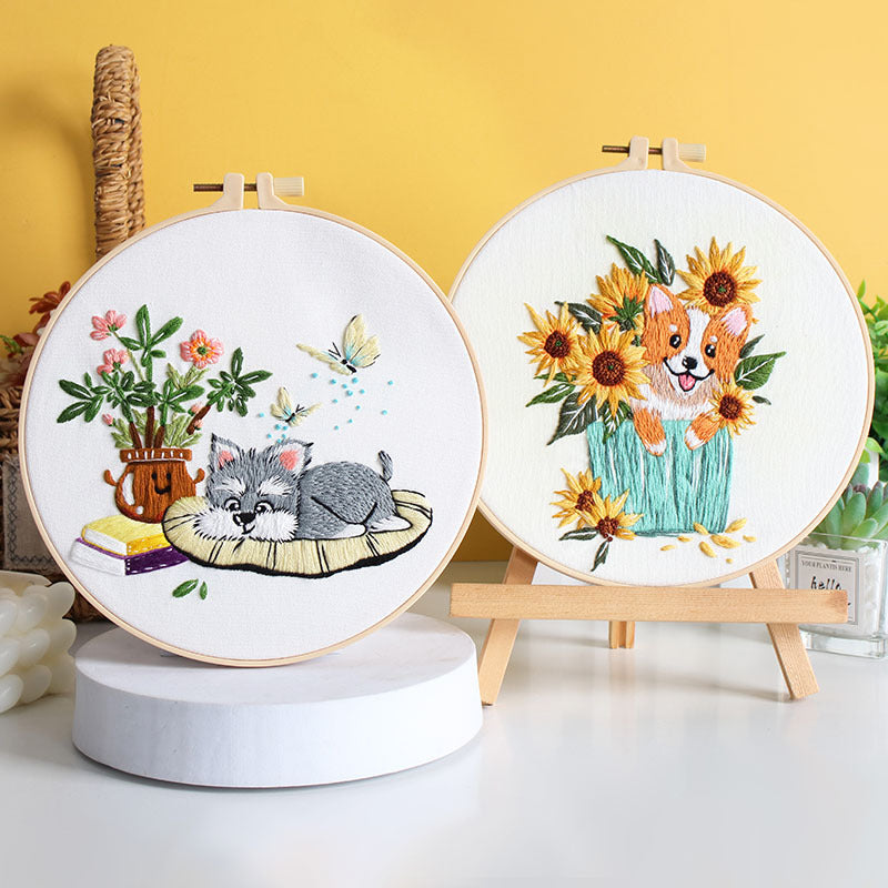 DIY Paket Sulam Tangan Set Menyulam Hand Embroidery Needle Kit Jahit Bordir Dog Puppy Anjing