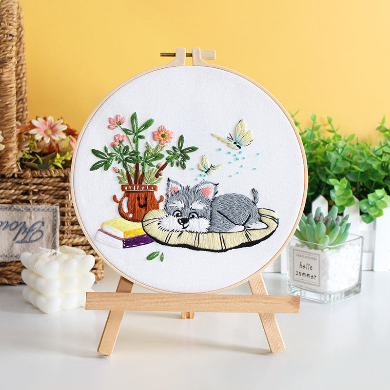 DIY Paket Sulam Tangan Set Menyulam Hand Embroidery Needle Kit Jahit Bordir Dog Puppy Anjing