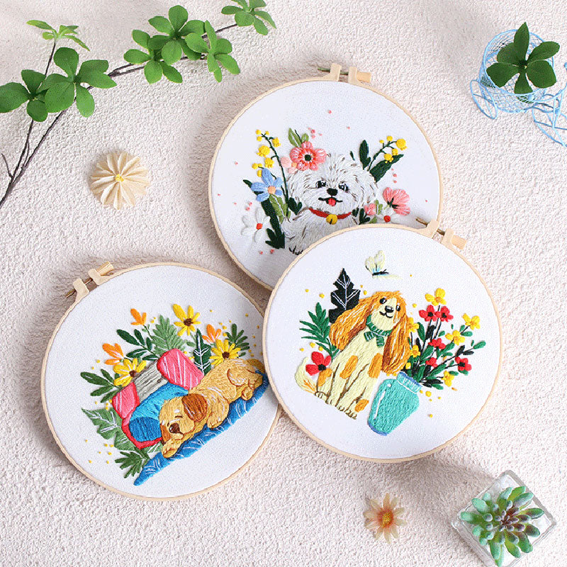DIY Paket Sulam Tangan Set Menyulam Hand Embroidery Needle Kit Jahit Bordir Dog Puppy Anjing
