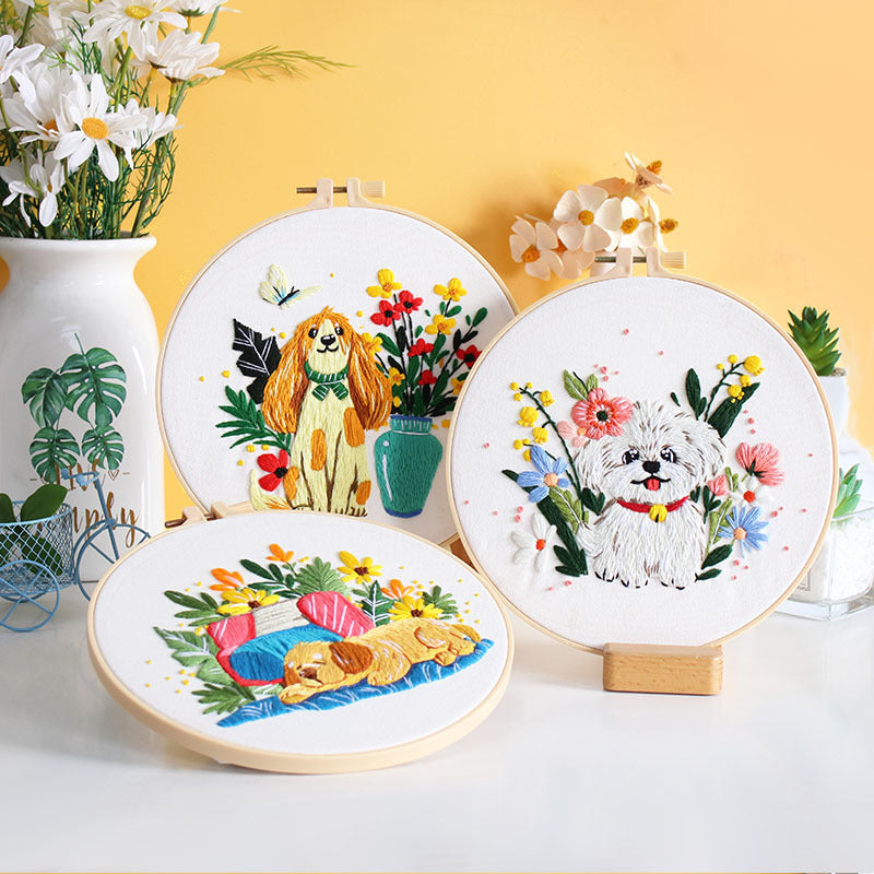 DIY Paket Sulam Tangan Set Menyulam Hand Embroidery Needle Kit Jahit Bordir Dog Puppy Anjing