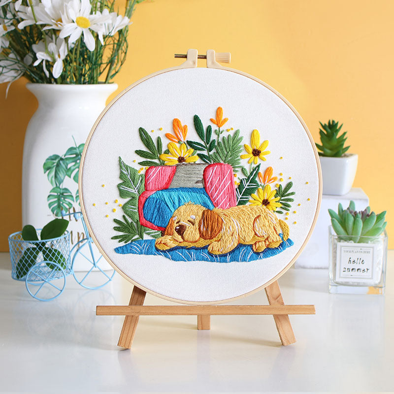 DIY Paket Sulam Tangan Set Menyulam Hand Embroidery Needle Kit Jahit Bordir Dog Puppy Anjing