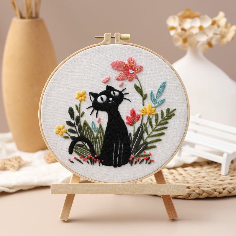 DIY Paket Sulam Tangan Set Menyulam Hand Embroidery Needle Kit Jahit Bordir Black Cat Kucing Lucu