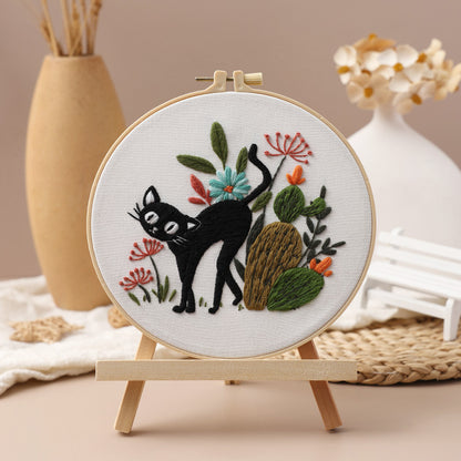 DIY Paket Sulam Tangan Set Menyulam Hand Embroidery Needle Kit Jahit Bordir Black Cat Kucing Lucu