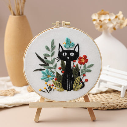 DIY Paket Sulam Tangan Set Menyulam Hand Embroidery Needle Kit Jahit Bordir Black Cat Kucing Lucu