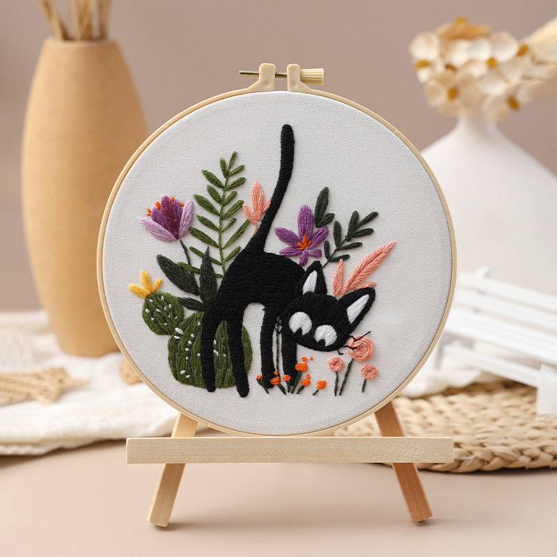 DIY Paket Sulam Tangan Set Menyulam Hand Embroidery Needle Kit Jahit Bordir Black Cat Kucing Lucu