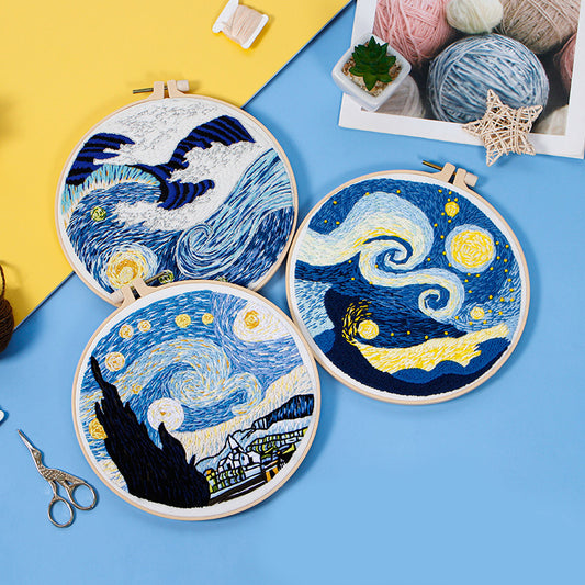 DIY Paket Sulam Tangan Set Menyulam Hand Embroidery Needle Kit Jahit Bordir Starry Sky