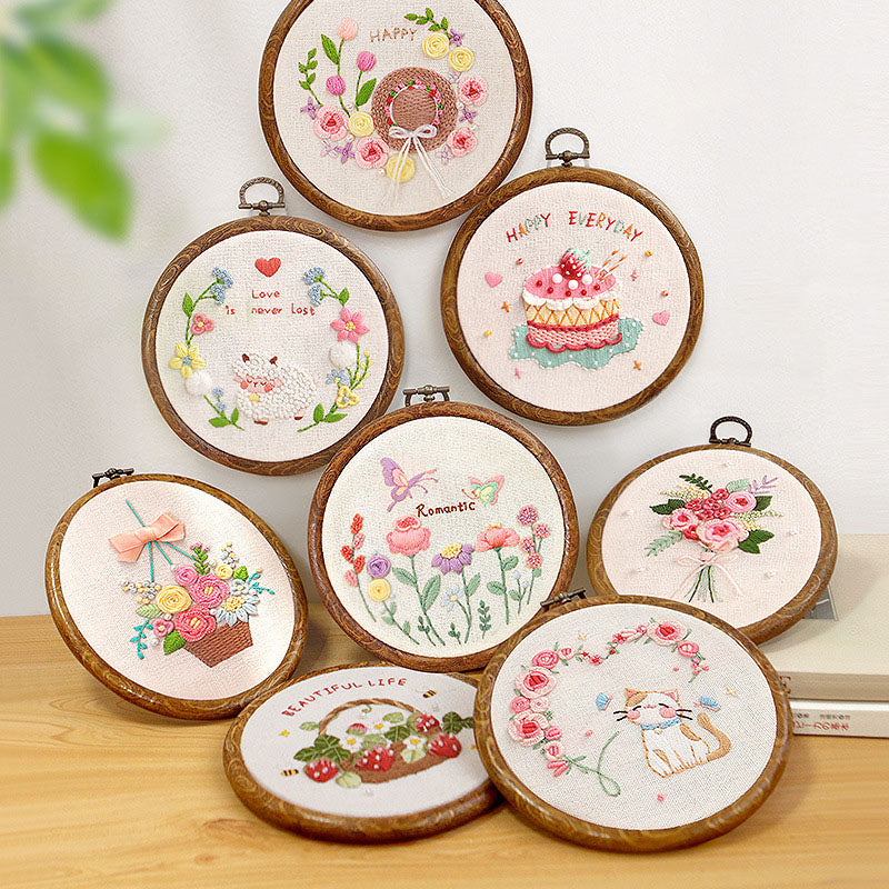 Set Sulam Tangan Pola Pemula Lukisan Hand Embroidery Stater Kit with Vintage Frame