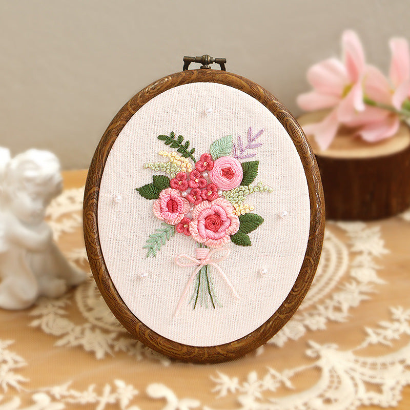 Set Sulam Tangan Pola Pemula Lukisan Hand Embroidery Stater Kit with Vintage Frame