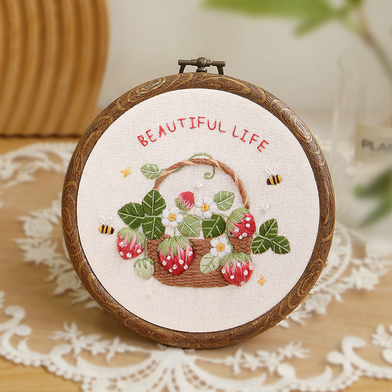 Set Sulam Tangan Pola Pemula Lukisan Hand Embroidery Stater Kit with Vintage Frame