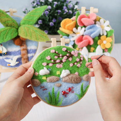 Needle Felt Landscape Set DIY Wool Felting Hoop Kit Handmade Craft Kerajinan Tangan