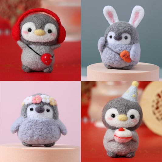 DIY Kit Animal Felt Wool Needle Poke Kerajinan Boneka Penguin Binatang Lucu