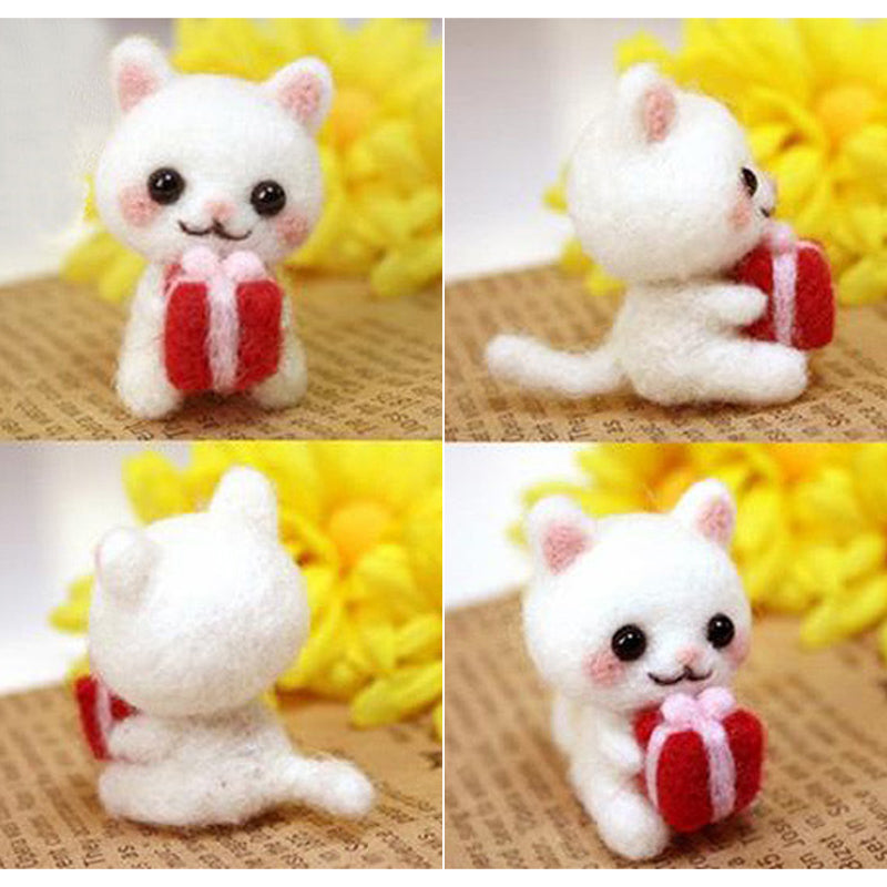 DIY Kit Animal Felt Wool Needle Poke Kerajinan Boneka Kucing Cat Binatang Lucu