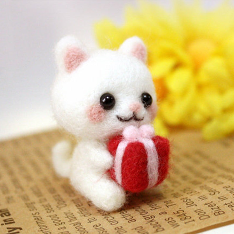 DIY Kit Animal Felt Wool Needle Poke Kerajinan Boneka Kucing Cat Binatang Lucu