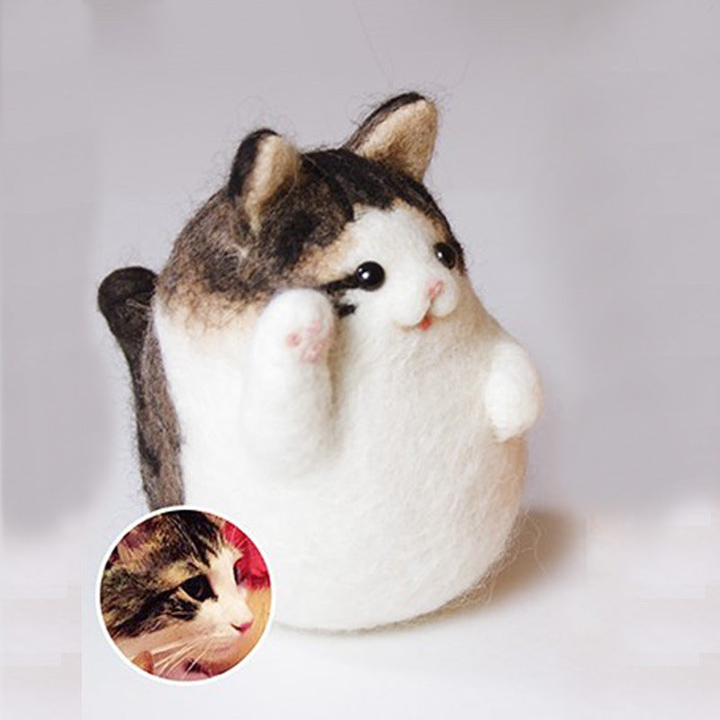 DIY Kit Animal Felt Wool Needle Poke Kerajinan Boneka Kucing Cat Binatang Lucu