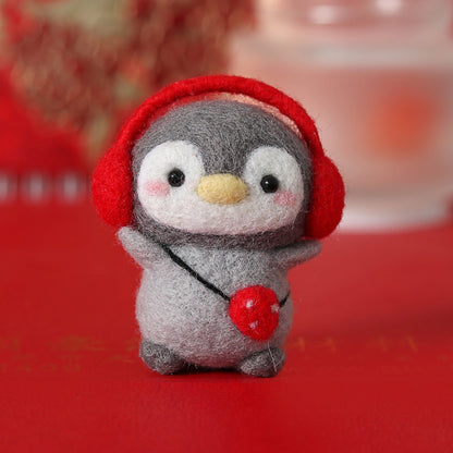 DIY Kit Animal Felt Wool Needle Poke Kerajinan Boneka Penguin Binatang Lucu