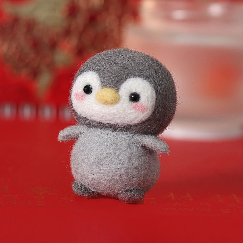 DIY Kit Animal Felt Wool Needle Poke Kerajinan Boneka Penguin Binatang Lucu