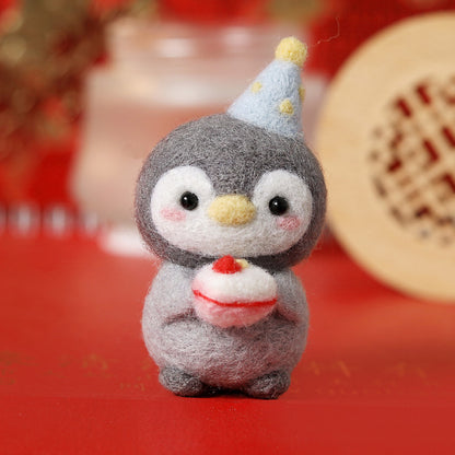 DIY Kit Animal Felt Wool Needle Poke Kerajinan Boneka Penguin Binatang Lucu